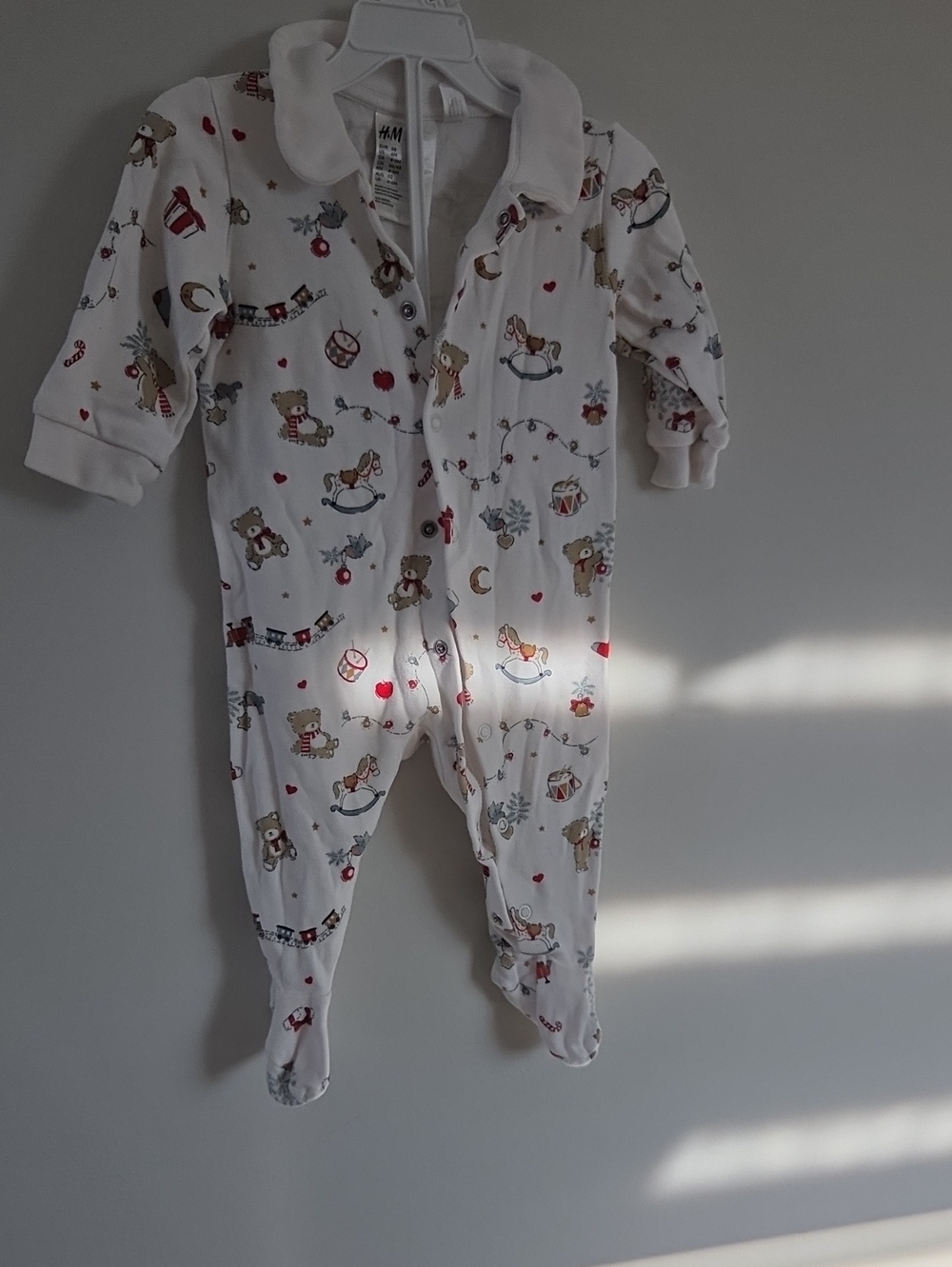 H&M White Baby Footed One-Piece with Festive Animal Print